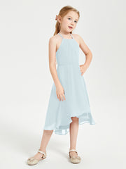 Trendy Tea Length Junior Bridesmaid Dresses Asymmetrical Skirt Mist