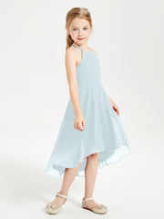 Trendy Tea Length Junior Bridesmaid Dresses Asymmetrical Skirt Mist