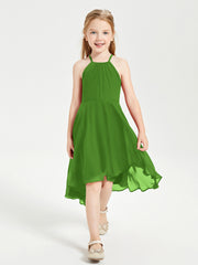 Trendy Tea Length Junior Bridesmaid Dresses Asymmetrical Skirt Moss