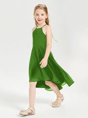 Trendy Tea Length Junior Bridesmaid Dresses Asymmetrical Skirt Moss