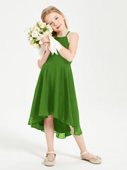 Trendy Tea Length Junior Bridesmaid Dresses Asymmetrical Skirt Moss