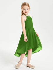 Trendy Tea Length Junior Bridesmaid Dresses Asymmetrical Skirt Moss