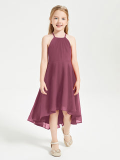 Trendy Tea Length Junior Bridesmaid Dresses Asymmetrical Skirt Mulberry