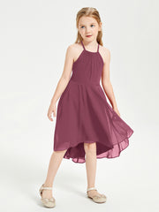 Trendy Tea Length Junior Bridesmaid Dresses Asymmetrical Skirt Mulberry