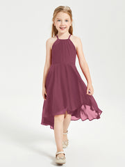 Trendy Tea Length Junior Bridesmaid Dresses Asymmetrical Skirt Mulberry