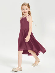 Trendy Tea Length Junior Bridesmaid Dresses Asymmetrical Skirt Mulberry