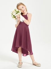 Trendy Tea Length Junior Bridesmaid Dresses Asymmetrical Skirt Mulberry