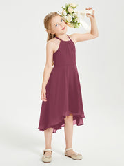 Trendy Tea Length Junior Bridesmaid Dresses Asymmetrical Skirt Mulberry