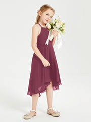 Trendy Tea Length Junior Bridesmaid Dresses Asymmetrical Skirt Mulberry