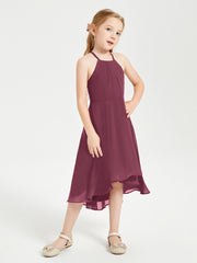 Trendy Tea Length Junior Bridesmaid Dresses Asymmetrical Skirt Mulberry