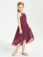 Trendy Tea Length Junior Bridesmaid Dresses Asymmetrical Skirt Mulberry