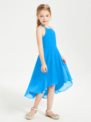 Trendy Tea Length Junior Bridesmaid Dresses Asymmetrical Skirt Ocean Blue
