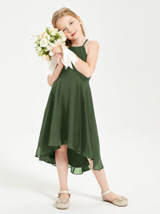 Trendy Tea Length Junior Bridesmaid Dresses Asymmetrical Skirt Olive Green