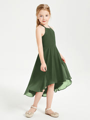 Trendy Tea Length Junior Bridesmaid Dresses Asymmetrical Skirt Olive Green