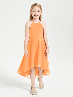 Trendy Tea Length Junior Bridesmaid Dresses Asymmetrical Skirt Orange