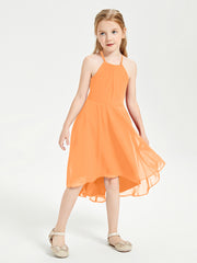 Trendy Tea Length Junior Bridesmaid Dresses Asymmetrical Skirt Orange