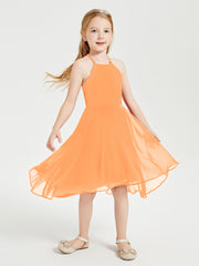 Trendy Tea Length Junior Bridesmaid Dresses Asymmetrical Skirt Orange