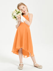 Trendy Tea Length Junior Bridesmaid Dresses Asymmetrical Skirt Orange