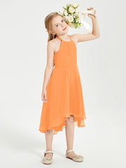 Trendy Tea Length Junior Bridesmaid Dresses Asymmetrical Skirt Orange
