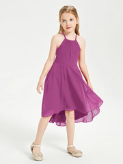 Trendy Tea Length Junior Bridesmaid Dresses Asymmetrical Skirt Orchid