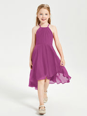 Trendy Tea Length Junior Bridesmaid Dresses Asymmetrical Skirt Orchid