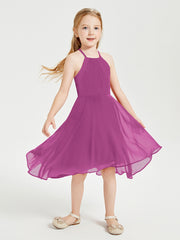 Trendy Tea Length Junior Bridesmaid Dresses Asymmetrical Skirt Orchid