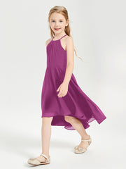 Trendy Tea Length Junior Bridesmaid Dresses Asymmetrical Skirt Orchid