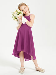 Trendy Tea Length Junior Bridesmaid Dresses Asymmetrical Skirt Orchid