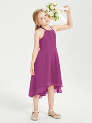 Trendy Tea Length Junior Bridesmaid Dresses Asymmetrical Skirt Orchid