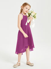 Trendy Tea Length Junior Bridesmaid Dresses Asymmetrical Skirt Orchid