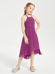 Trendy Tea Length Junior Bridesmaid Dresses Asymmetrical Skirt Orchid