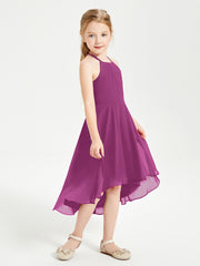 Trendy Tea Length Junior Bridesmaid Dresses Asymmetrical Skirt Orchid