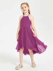 Trendy Tea Length Junior Bridesmaid Dresses Asymmetrical Skirt Orchid