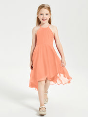 Trendy Tea Length Junior Bridesmaid Dresses Asymmetrical Skirt Papaya