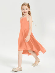 Trendy Tea Length Junior Bridesmaid Dresses Asymmetrical Skirt Papaya