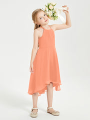 Trendy Tea Length Junior Bridesmaid Dresses Asymmetrical Skirt Papaya