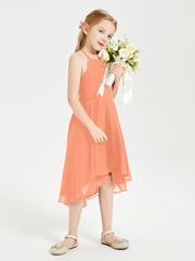 Trendy Tea Length Junior Bridesmaid Dresses Asymmetrical Skirt Papaya