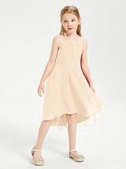Trendy Tea Length Junior Bridesmaid Dresses Asymmetrical Skirt Peach