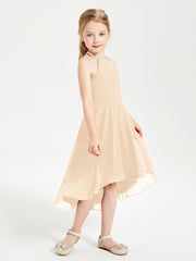 Trendy Tea Length Junior Bridesmaid Dresses Asymmetrical Skirt Peach