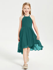 Trendy Tea Length Junior Bridesmaid Dresses Asymmetrical Skirt Peacock