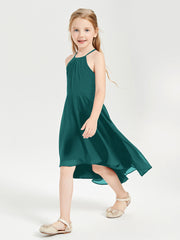 Trendy Tea Length Junior Bridesmaid Dresses Asymmetrical Skirt Peacock
