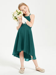 Trendy Tea Length Junior Bridesmaid Dresses Asymmetrical Skirt Peacock