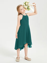 Trendy Tea Length Junior Bridesmaid Dresses Asymmetrical Skirt Peacock