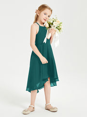 Trendy Tea Length Junior Bridesmaid Dresses Asymmetrical Skirt Peacock