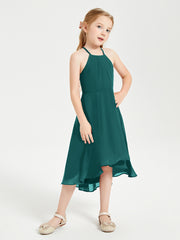 Trendy Tea Length Junior Bridesmaid Dresses Asymmetrical Skirt Peacock
