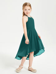 Trendy Tea Length Junior Bridesmaid Dresses Asymmetrical Skirt Peacock