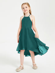 Trendy Tea Length Junior Bridesmaid Dresses Asymmetrical Skirt Peacock