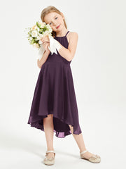 Trendy Tea Length Junior Bridesmaid Dresses Asymmetrical Skirt Plum