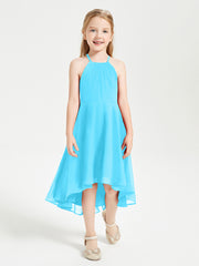 Trendy Tea Length Junior Bridesmaid Dresses Asymmetrical Skirt Pool