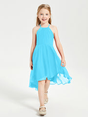Trendy Tea Length Junior Bridesmaid Dresses Asymmetrical Skirt Pool